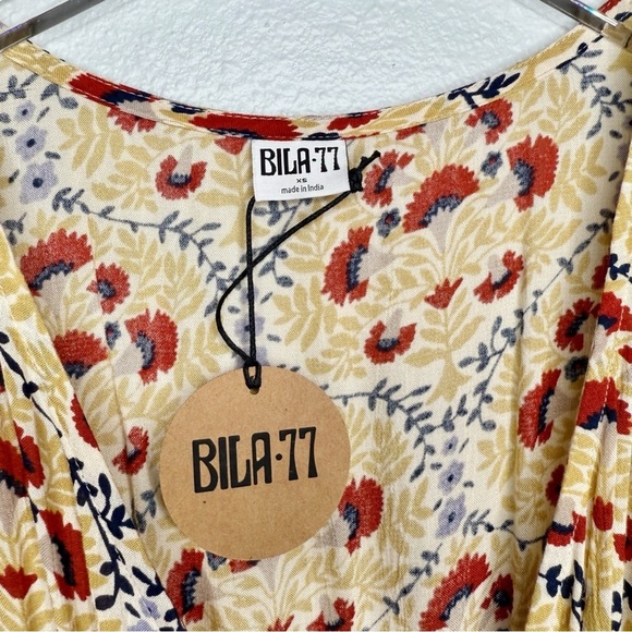 NWT BILLA 77 Bellview Floral Wheat Boho Puff Sleeve Wrap Maxi Dress Sz XS - Picture 7 of 16